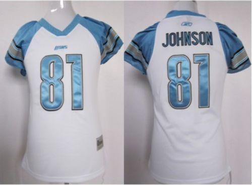 Lions #81 Calvin Johnson White Women's Field Flirt Stitched NFL Jersey - Click Image to Close